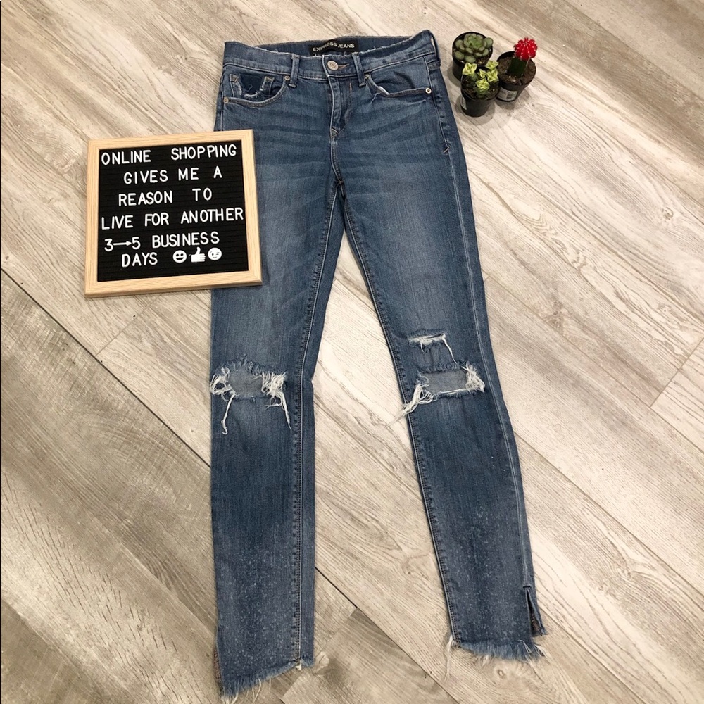 Express Mid Rise Ankle Jean Legging split hem 0R - Picture 1 of 8